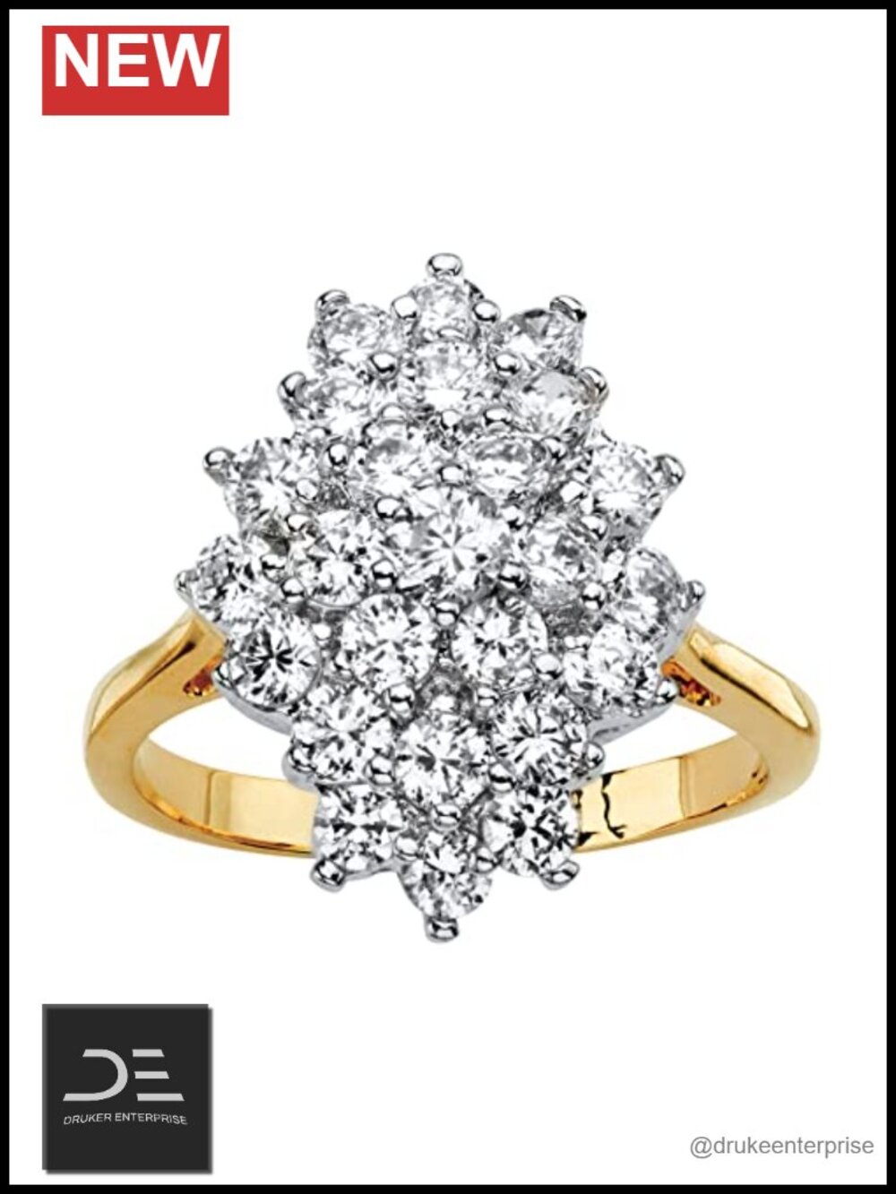 14k Gold-Plated Cubic Zirconia Halo Cocktail Ring Size 8
